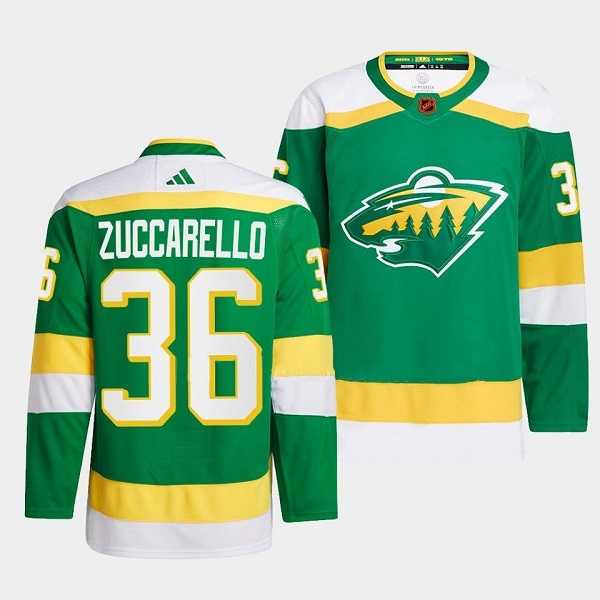 Mens Minnesota Wild #36 Mats Zuccarello Green 2022-23 Reverse Retro Stitched Jersey